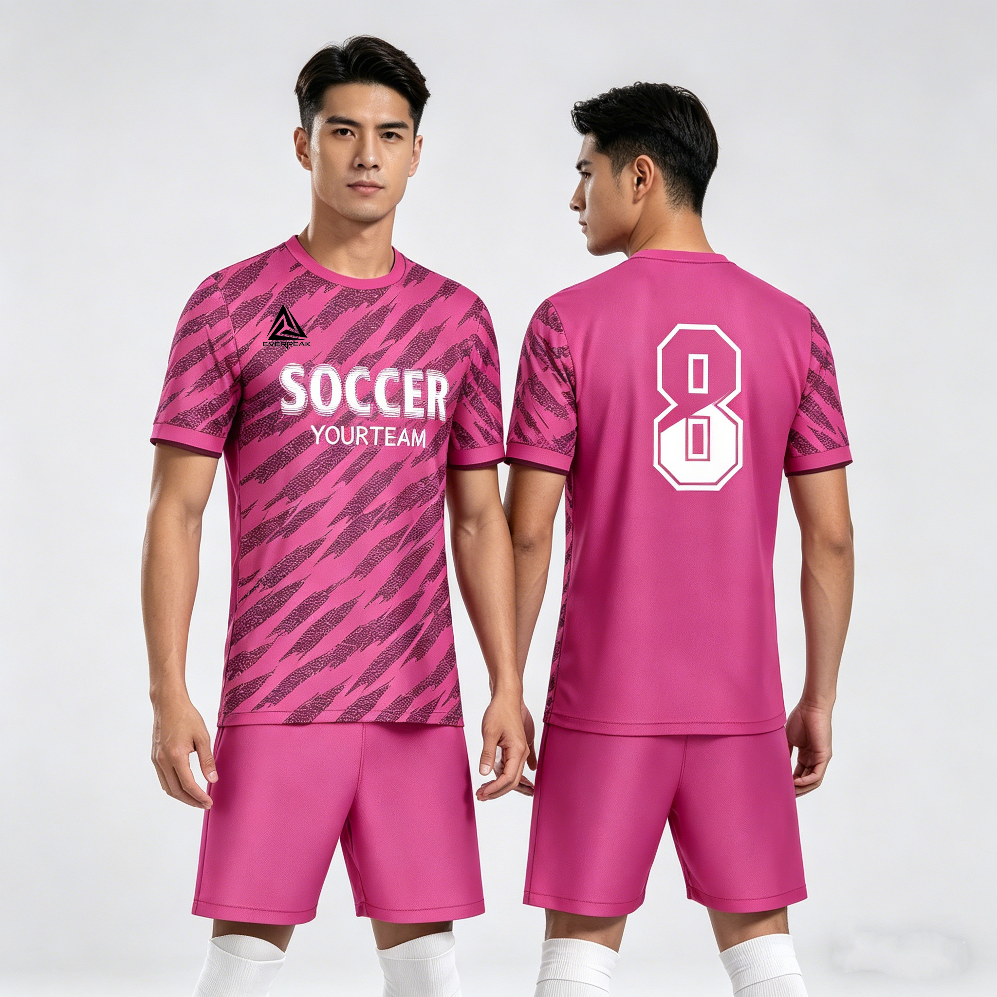 Custom Soccer Jersey Set Men Pink Camo Football Uniform with Shorts Personalized Name Number Breathable Quick Dry Team Training Kit - view 3