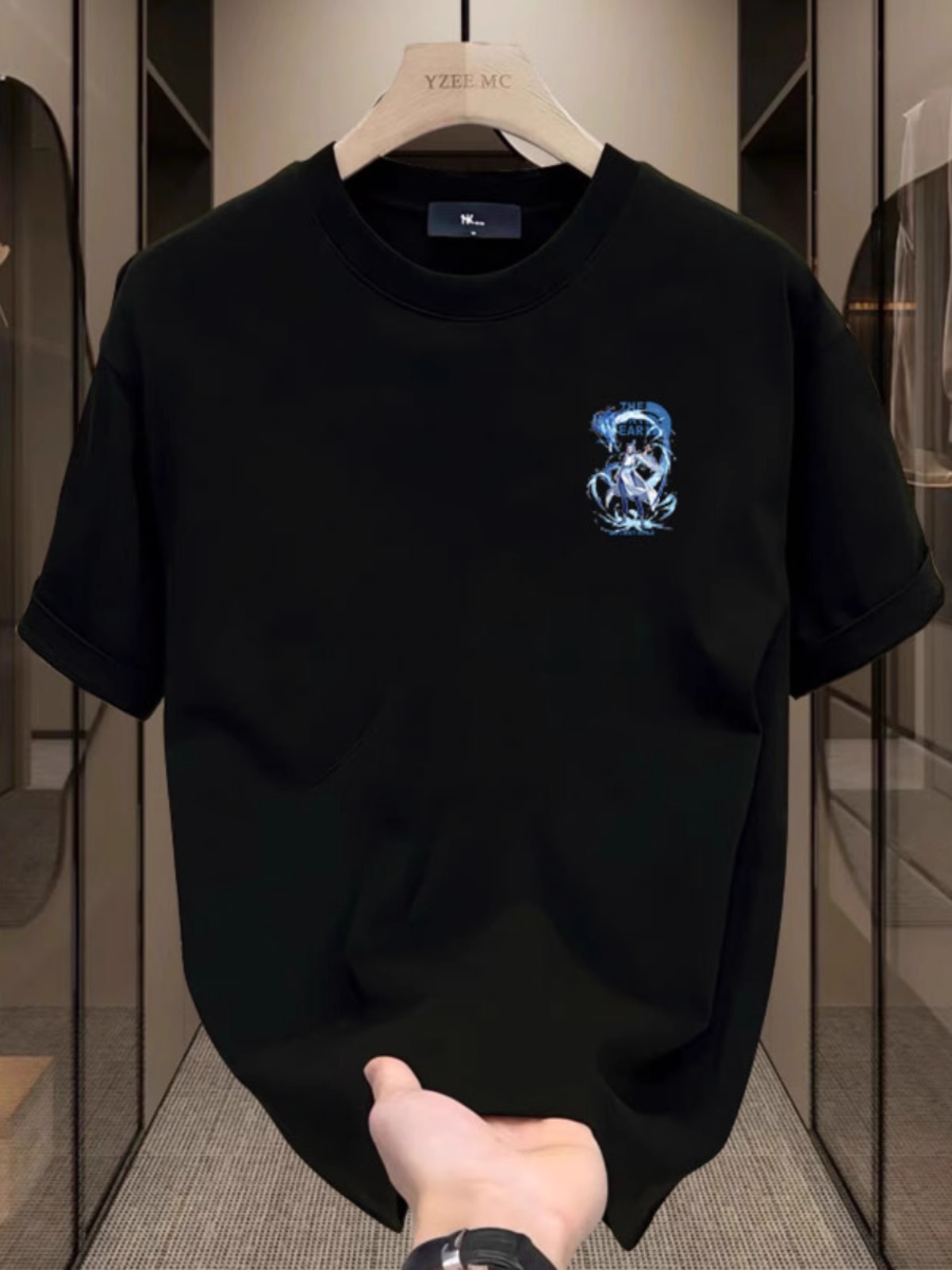 2026 Summer Men's T-Shirt, Mid-Sleeve, Crew Neck, Loose Fit, Casual Streetwear, Minimalist Graphic Print, Trendy Instagram Style Tops