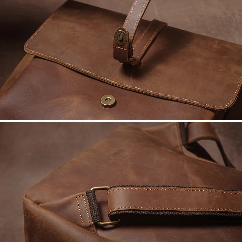 GURO Mens Retro Genuine Leather Backpack Simple Flap Travel Bag Women Natural Cowhide Deluxe Schoolbag Daily Backpacks y260615 - view 7