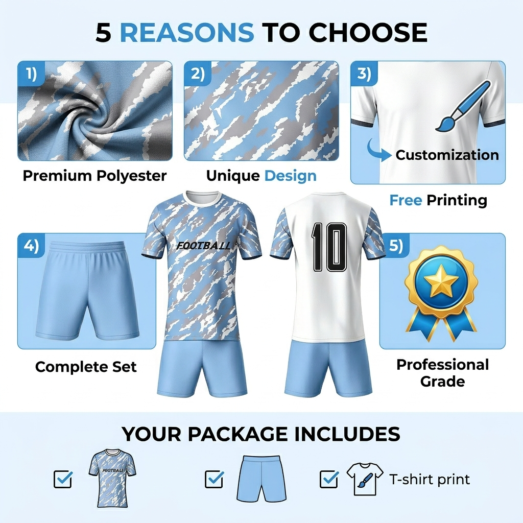 Custom Name Number Soccer Jersey Set Men Blue White Camo Pattern Football Uniform Quick Dry Team Training Sportswear for Adults - view 8