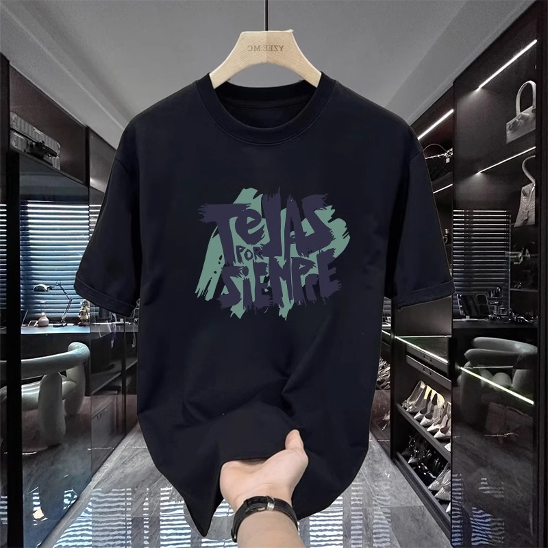 Men's Heavyweight Double-Yarn Combed Cotton T-Shirt, Ice Silk Cool Feel, American Streetwear Loose Crew Neck Short Sleeve, 2026 Summer New Trendy