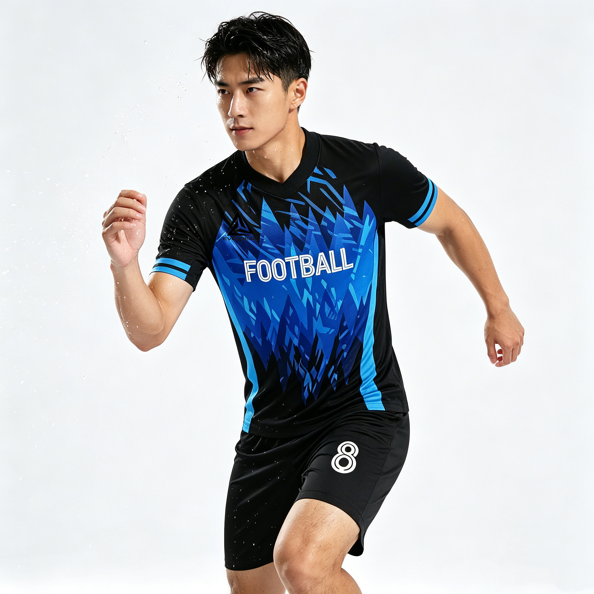 Custom Flame Print Soccer Uniform Set Breathable Polyester OEM Football Jersey Shorts for Team Matches - view 6