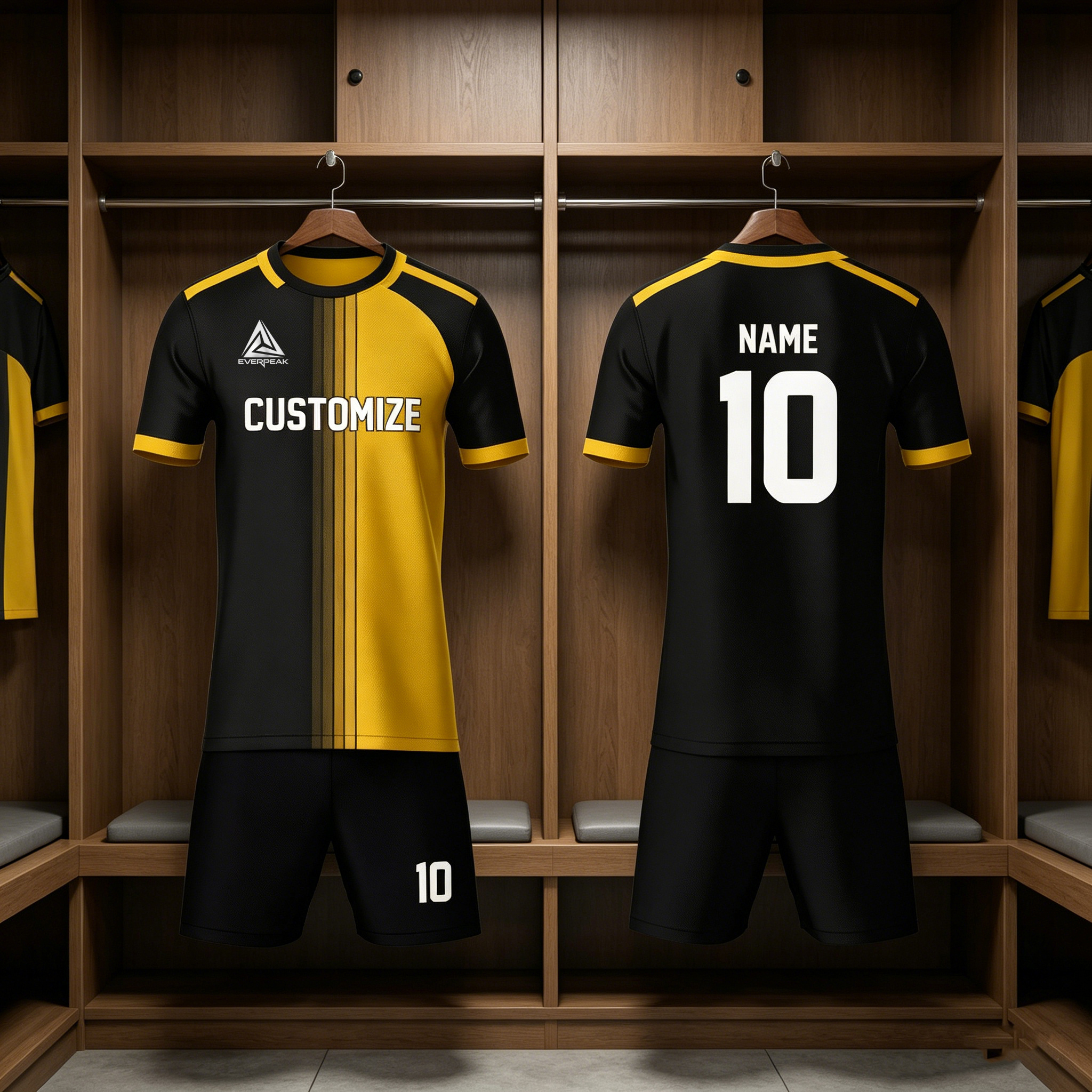 Custom Soccer Jersey Set Men Black Yellow Split Football Uniform with Shorts Personalized Name Number Breathable Quick Dry Team Training Kit - view 5