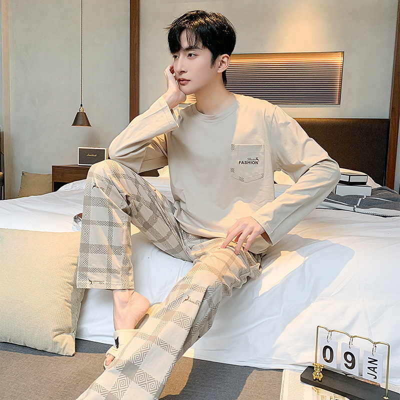 Men's Sleepwear Autumn Men's Pure Full Cotton Pajamas Plaid Sleepwear Big Yards L-4XL Pajama Sets Casual Sleep Lounge Pyjamas Pijamas Hombre