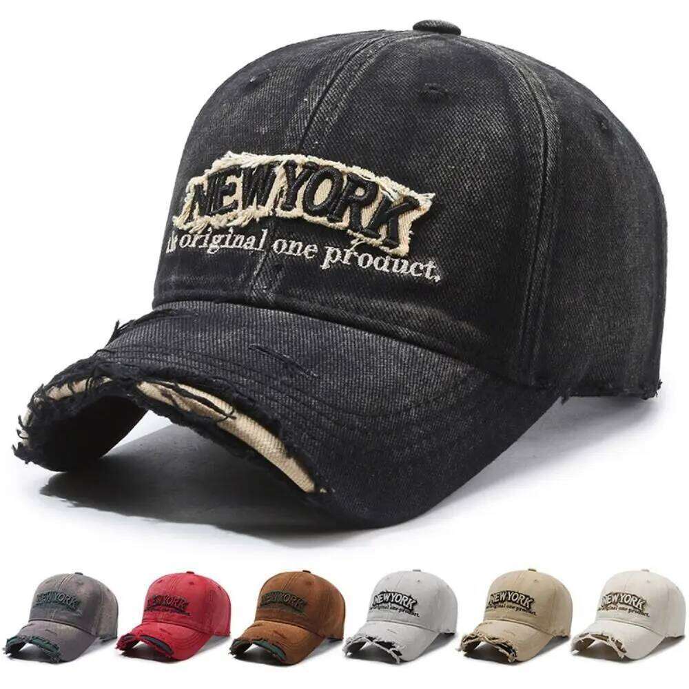 Letter New York Broken Hole Washed Cotton Adjustable Embroidery Baseball Cap Sunshade Hats For Man Women Fashion