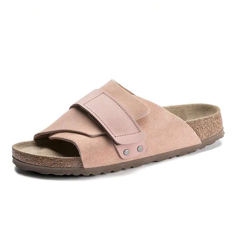 TEEMAZZI High quality non slip Velcro new designer sandals cowhide men's and women's cork outdoor casual classic slippers dh1100072003JY