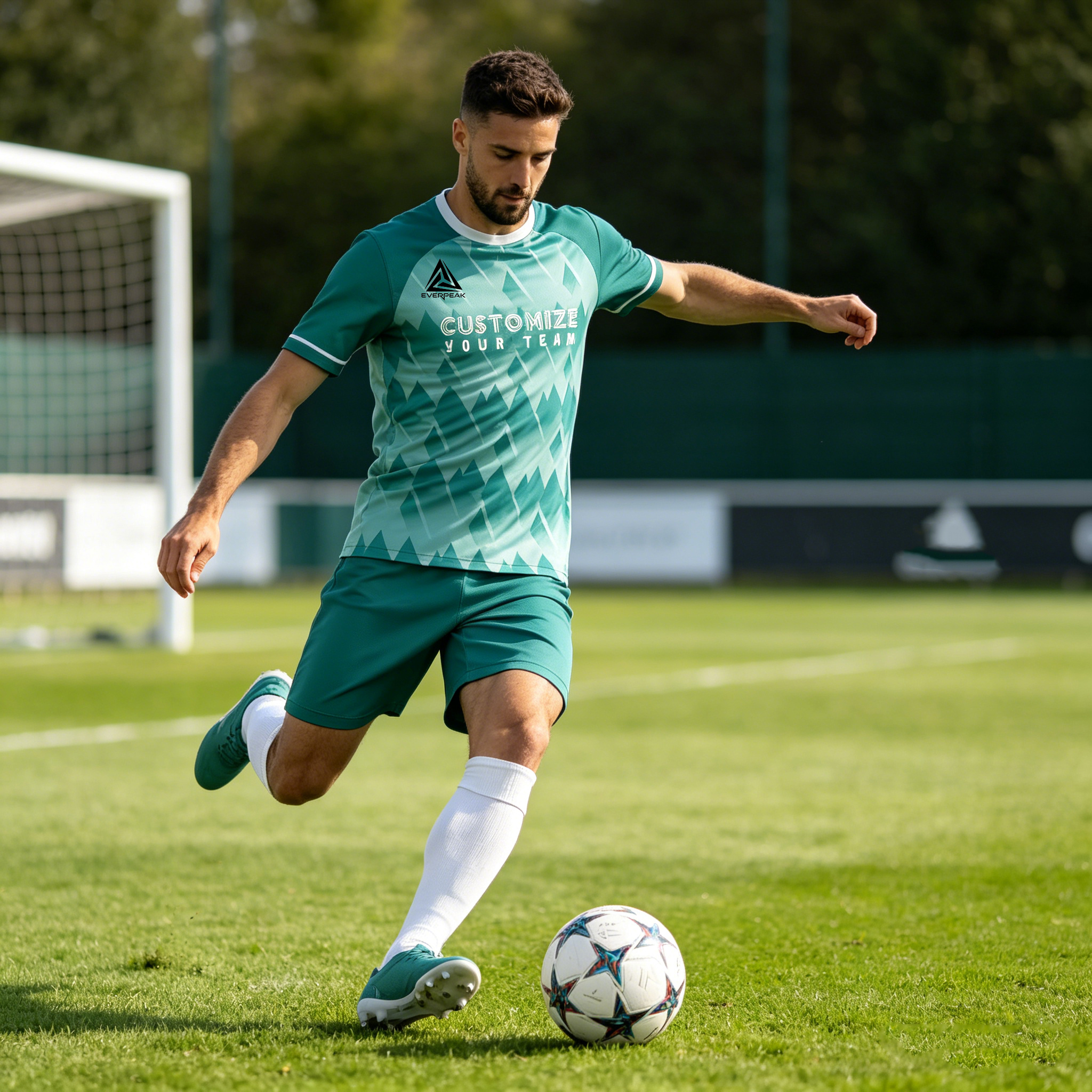 Custom Team Name Number Soccer Jersey Set Men Teal Ombre Geometric Football Uniform Quick Dry Team Training Sportswear for Adults - view 3