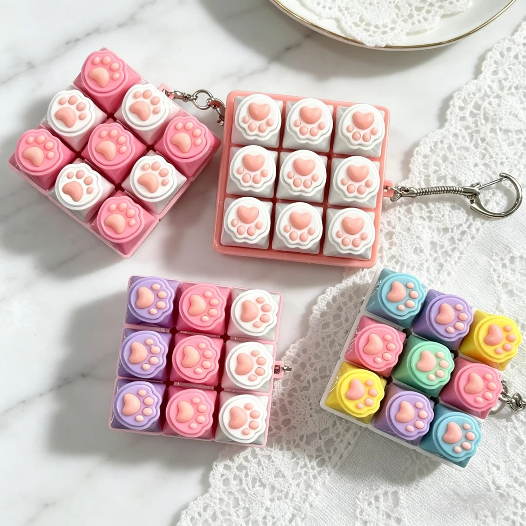 Keyboard Fidget Toys LED Crystal Keycap Keychain Stress Relief Fingertip Gadget Decompression Clicker Toy 260527