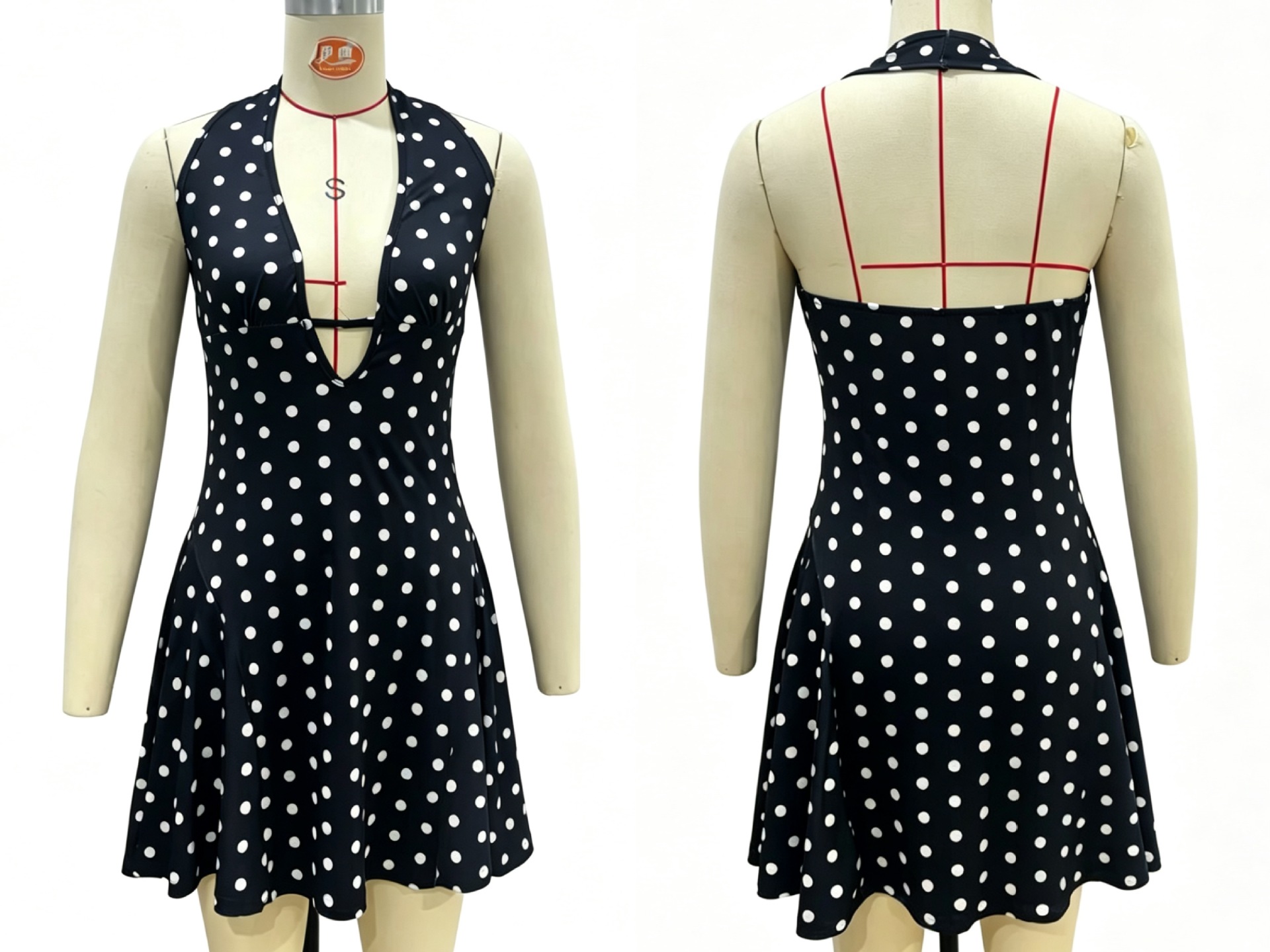 Casual Dresses Women's Halter Neck Polka Dot Dress Deep V Cut Out Bodycon Mini For Summer Party Club Night Evening Date Fashion
