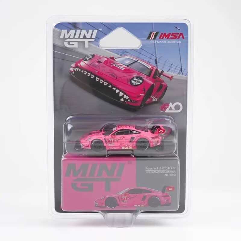 MINIGT 1:64 #1052 Porsche 911 GT3 R Pink Dinosaur RACING 2024 IMSA ROAD AMERICA Car Alloy Model Miniature Diecast Collection Toy L260526