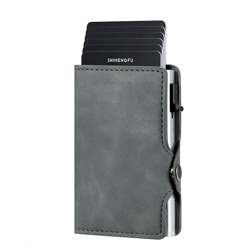 New RFID leather and aluminum alloy side-push card holder wallet anti-scan metal card case A006 260423