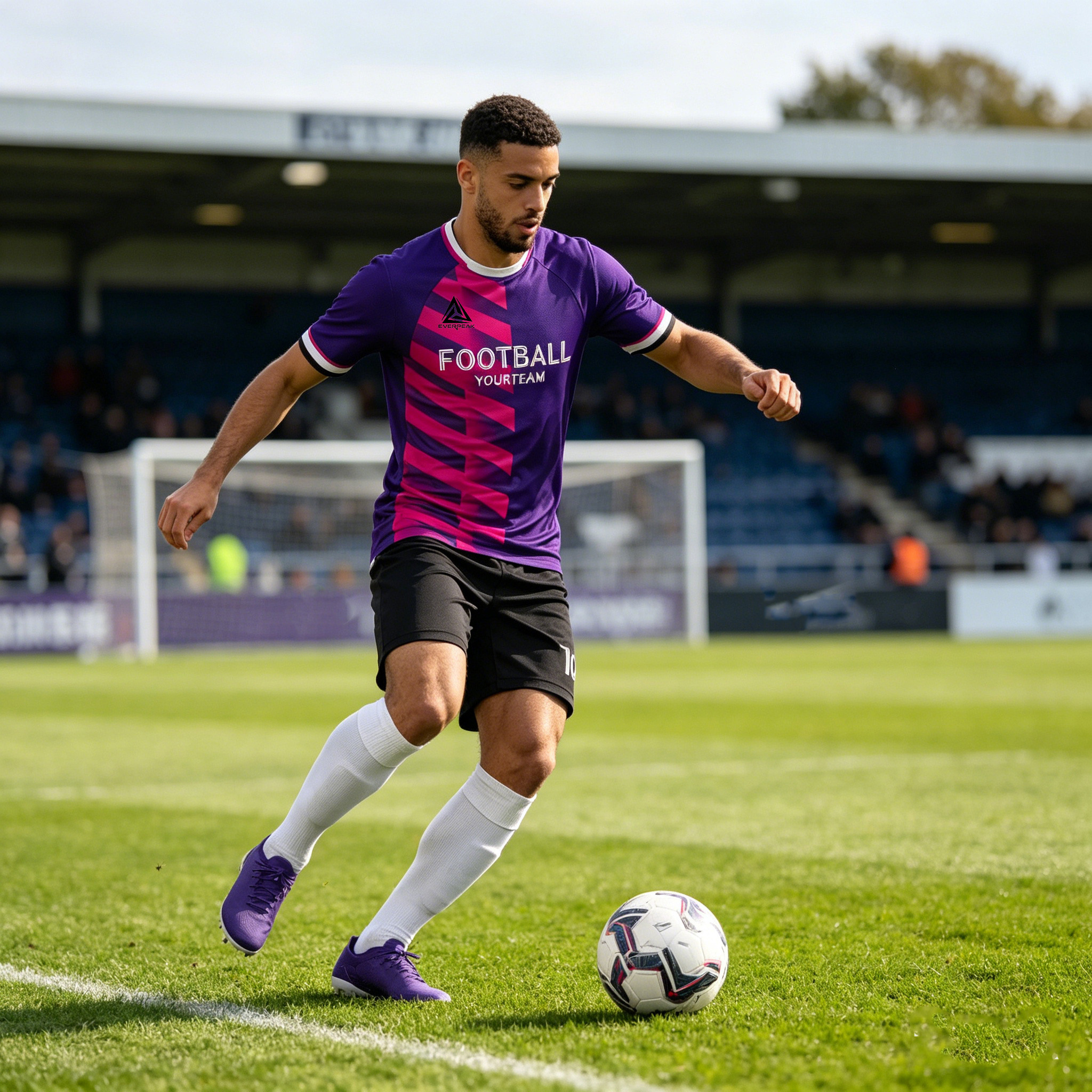 Custom Soccer Jersey Set Men Purple Pink Geometric Football Uniform with Shorts Personalized Name Number Breathable Quick Dry Team Kit - view 4