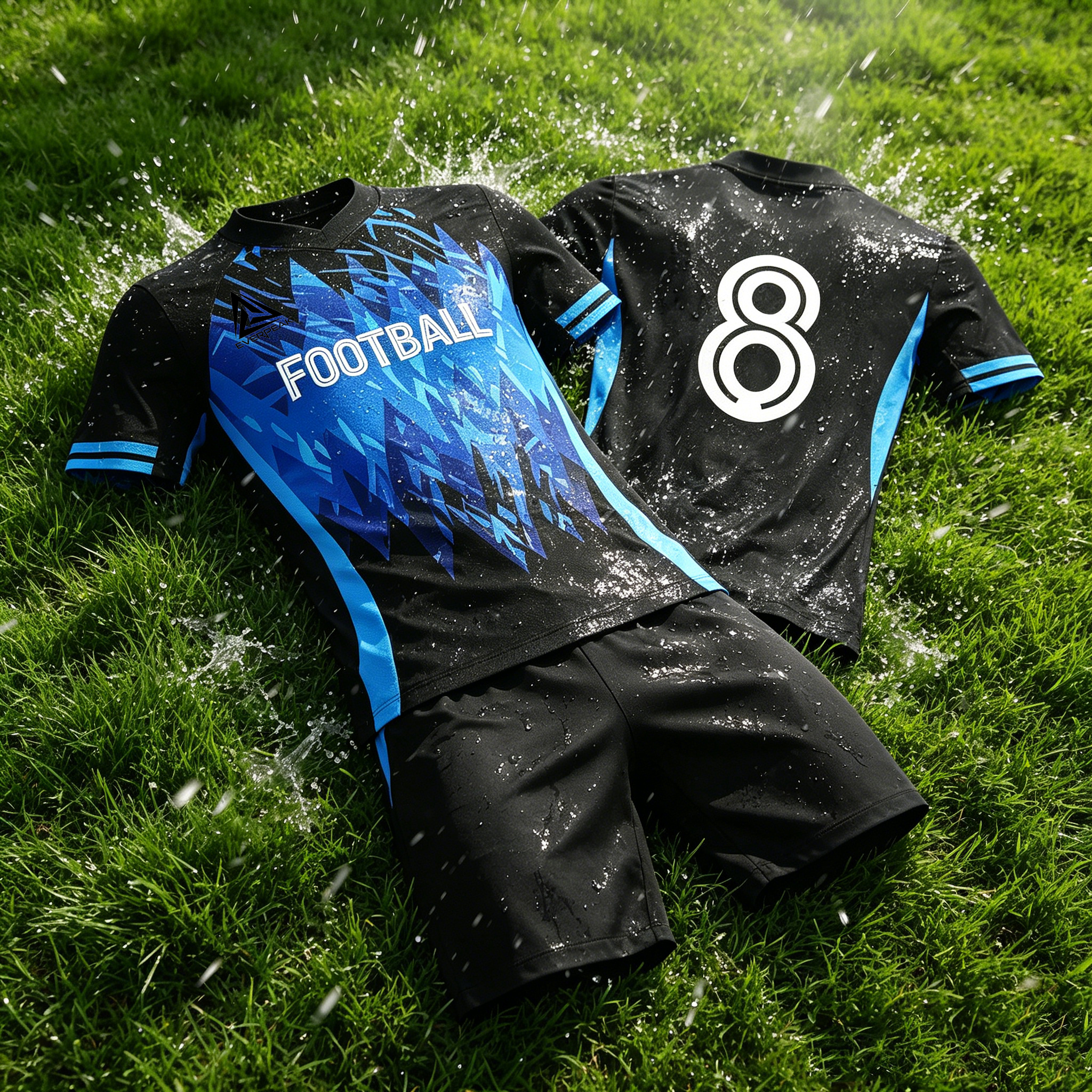 Custom Flame Print Soccer Uniform Set Breathable Polyester OEM Football Jersey Shorts for Team Matches - view 5