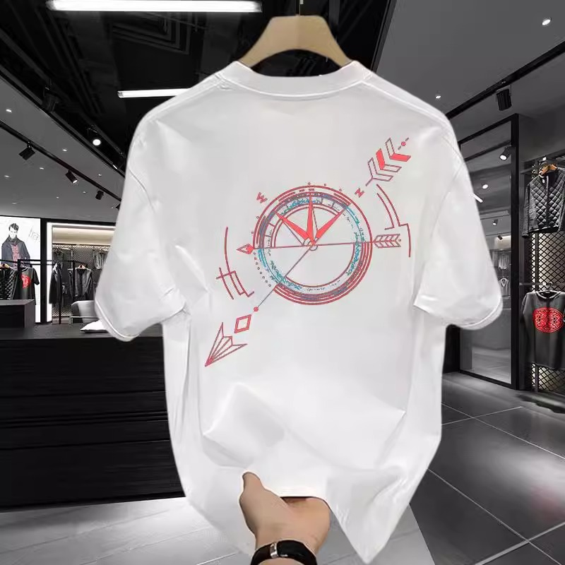 2026 Summer Men's Heavyweight Cotton T-Shirt, American Retro Crew Neck, Loose Fit, Minimalist Graphic Print, Ins Streetwear,