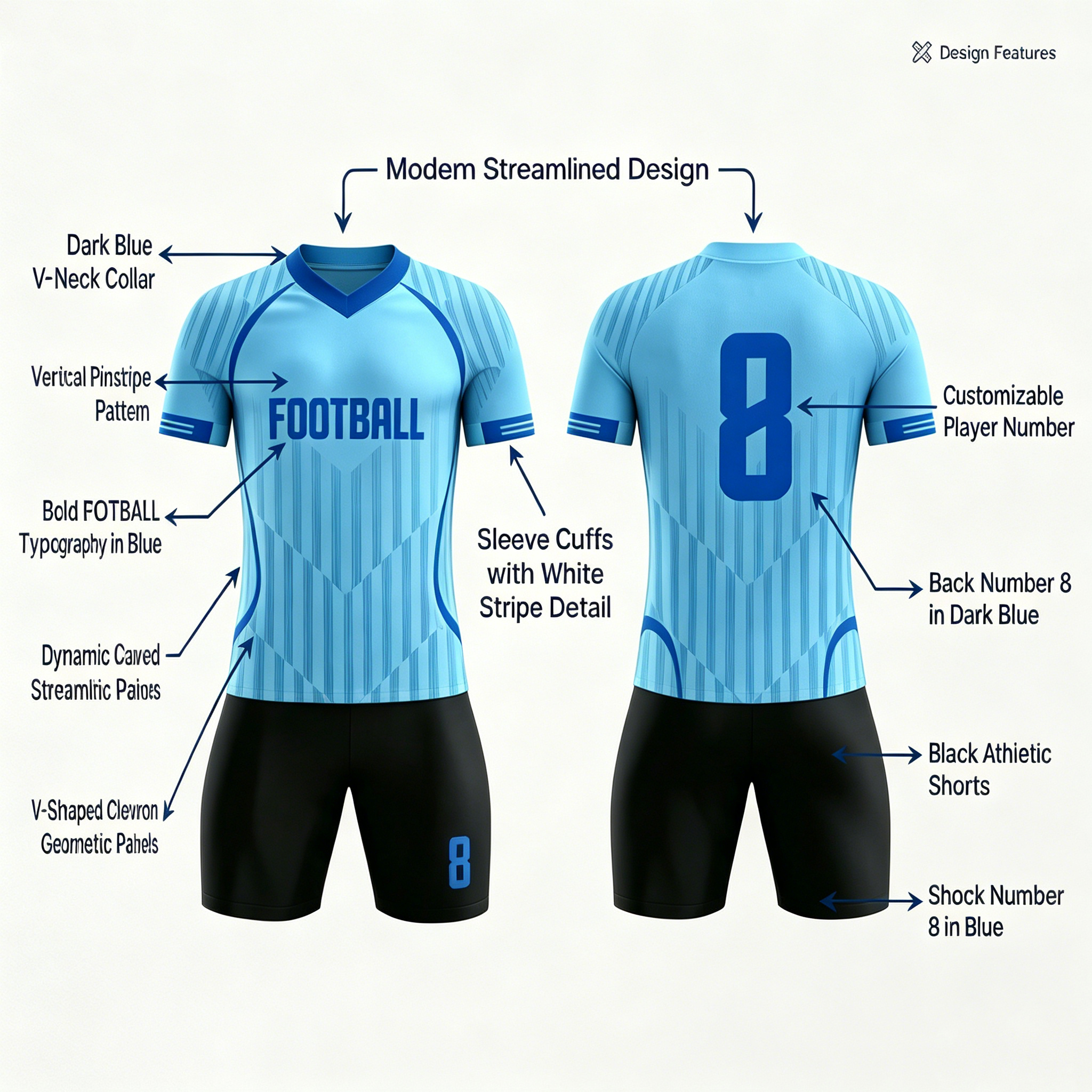 Custom Vertical Line Soccer Uniform Set Breathable Polyester OEM Football Jersey Shorts for Team Matches - view 8