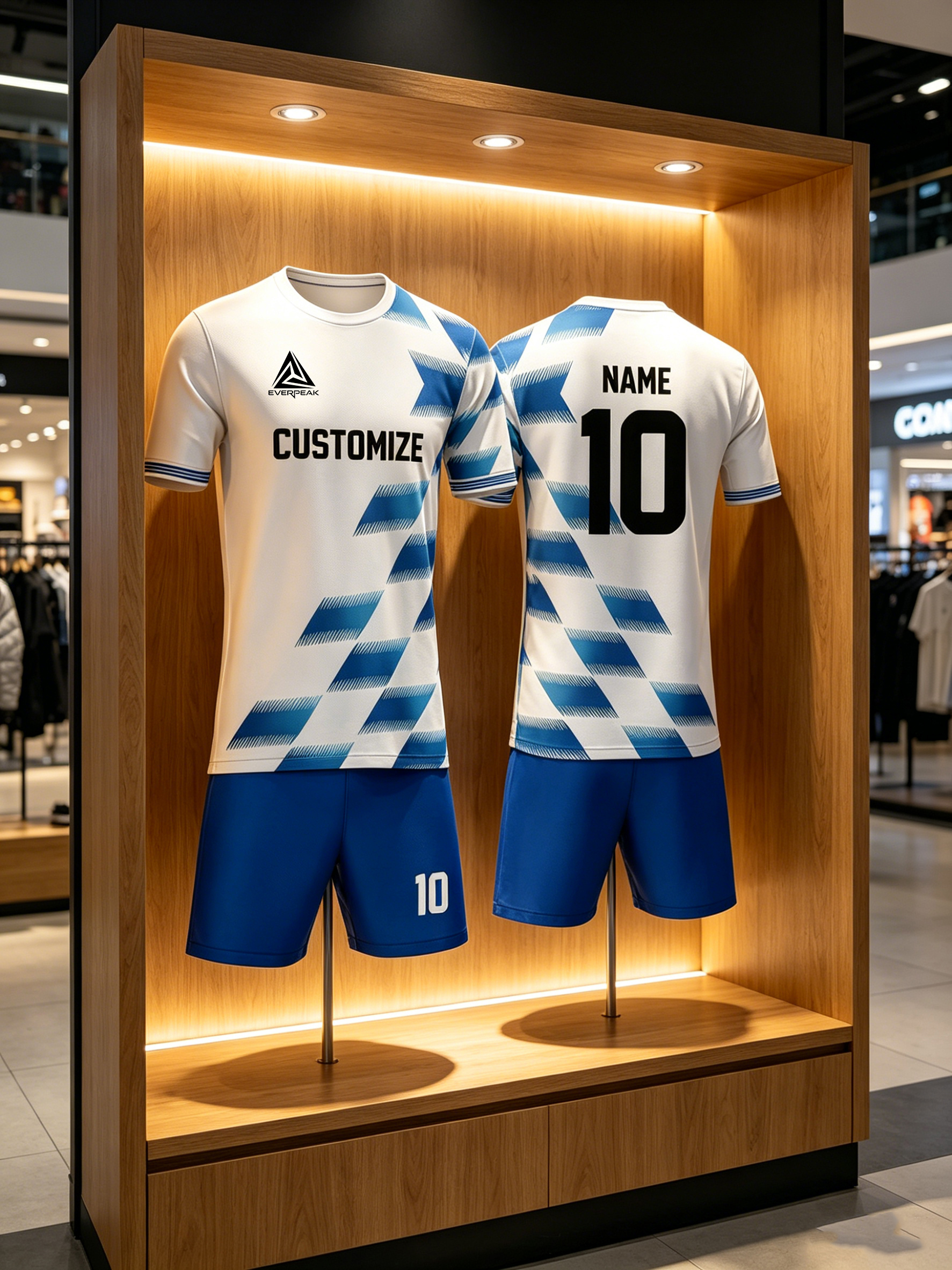 Custom Soccer Jersey Set Men Blue White Geometric Football Uniform with Shorts Personalized Name Number Breathable Quick Dry Team Training Kit - view 4