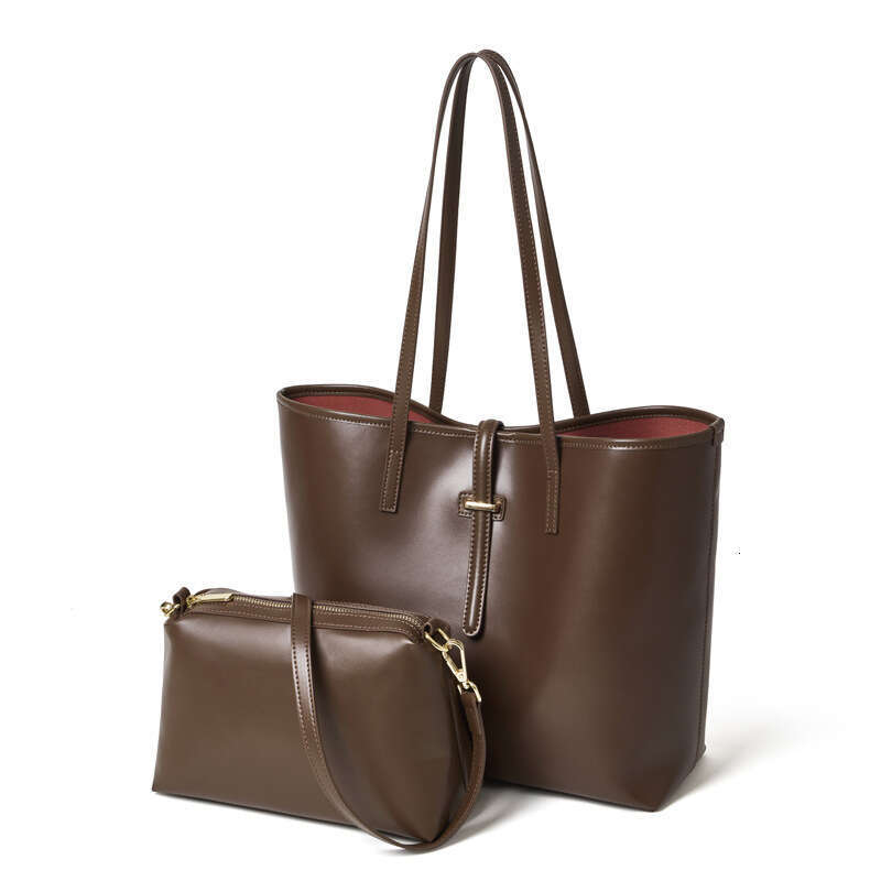 New Genuine Leather Tote Simple Large Capacity Shoulder High End Light Luxury Casual Bag Women Commuter Mother Daughter Daily Travel Bag SENYY