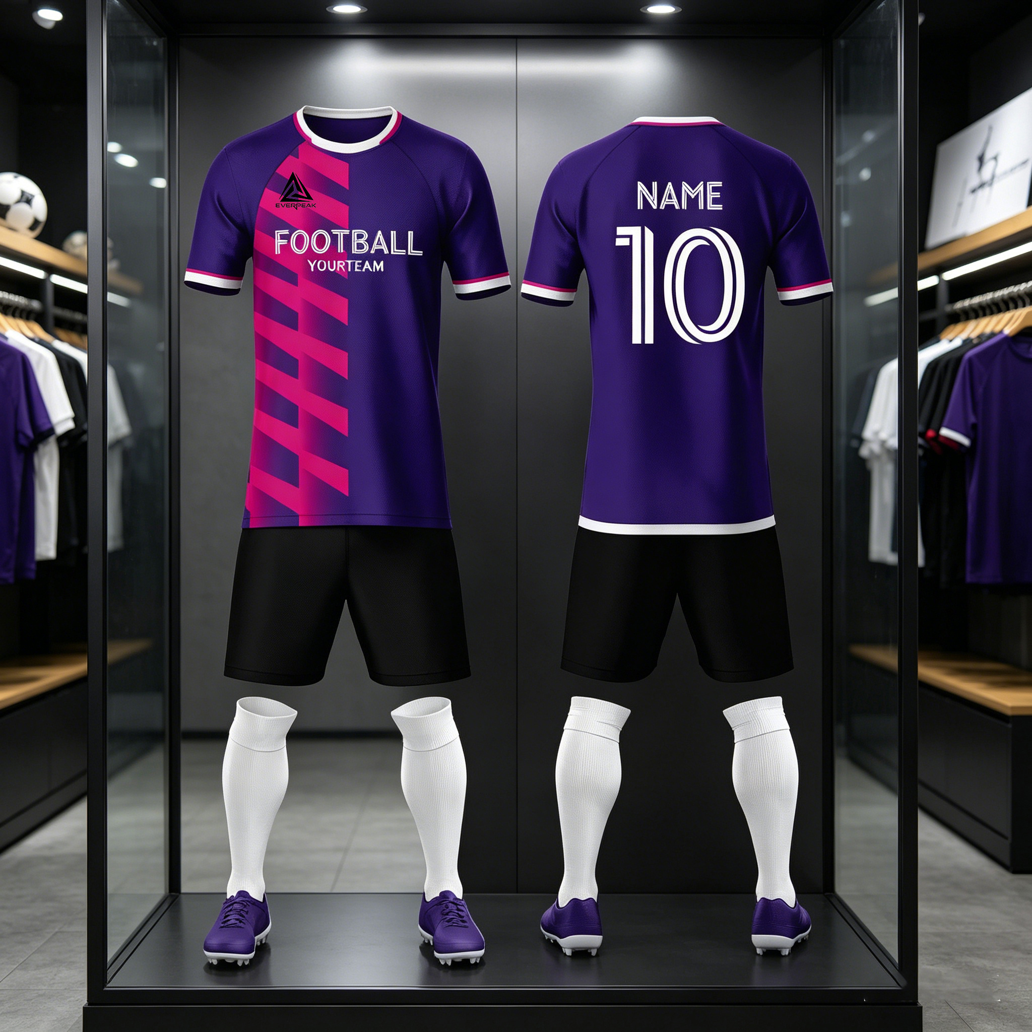 Custom Soccer Jersey Set Men Purple Pink Geometric Football Uniform with Shorts Personalized Name Number Breathable Quick Dry Team Kit - view 5
