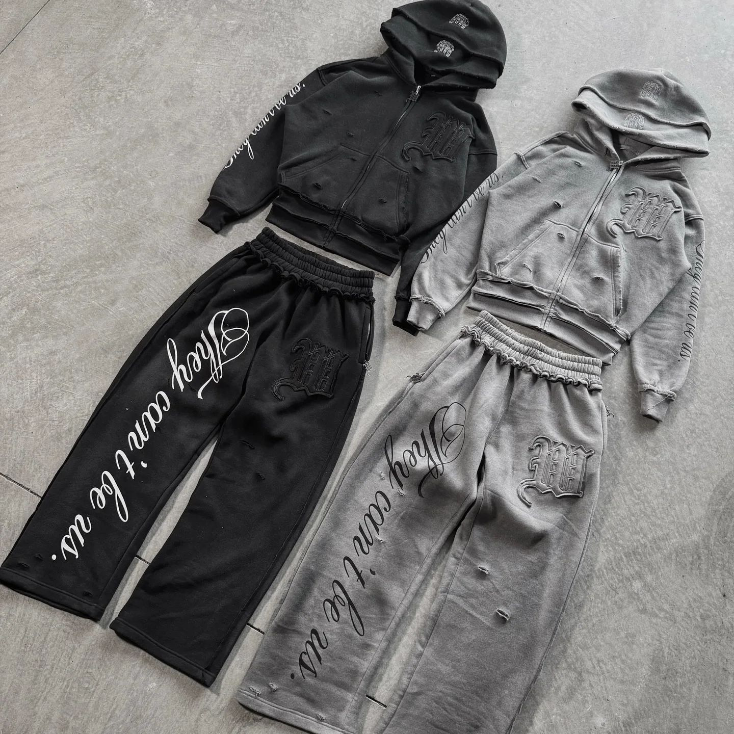 Streetwear Y2k Sports Double Layer Hoodie American Embroidery Patch Pink Zipper Sports Running Pants Casual Sports Two Piece Set 260316