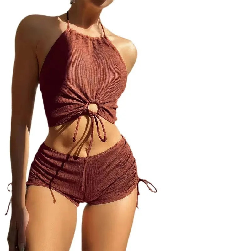 Solid Color Halter Neck Bikini Separate Swimwear Womens Sexy Strapless Top for Beach Vacation Spring Summer y260615 - view 7