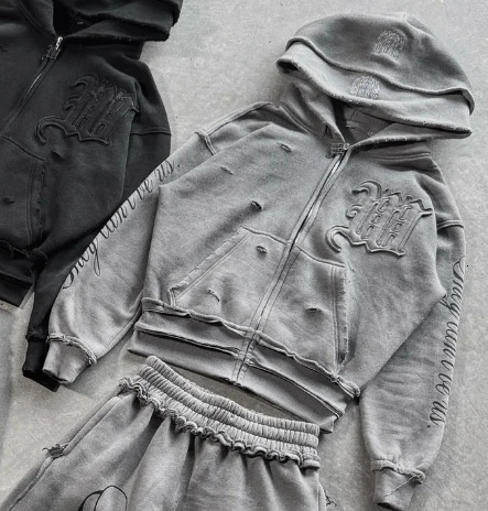 Streetwear Y2k Sports Double Layer Hoodie American Embroidery Patch Pink Zipper Sports Running Pants Casual Sports Two Piece Set 260316