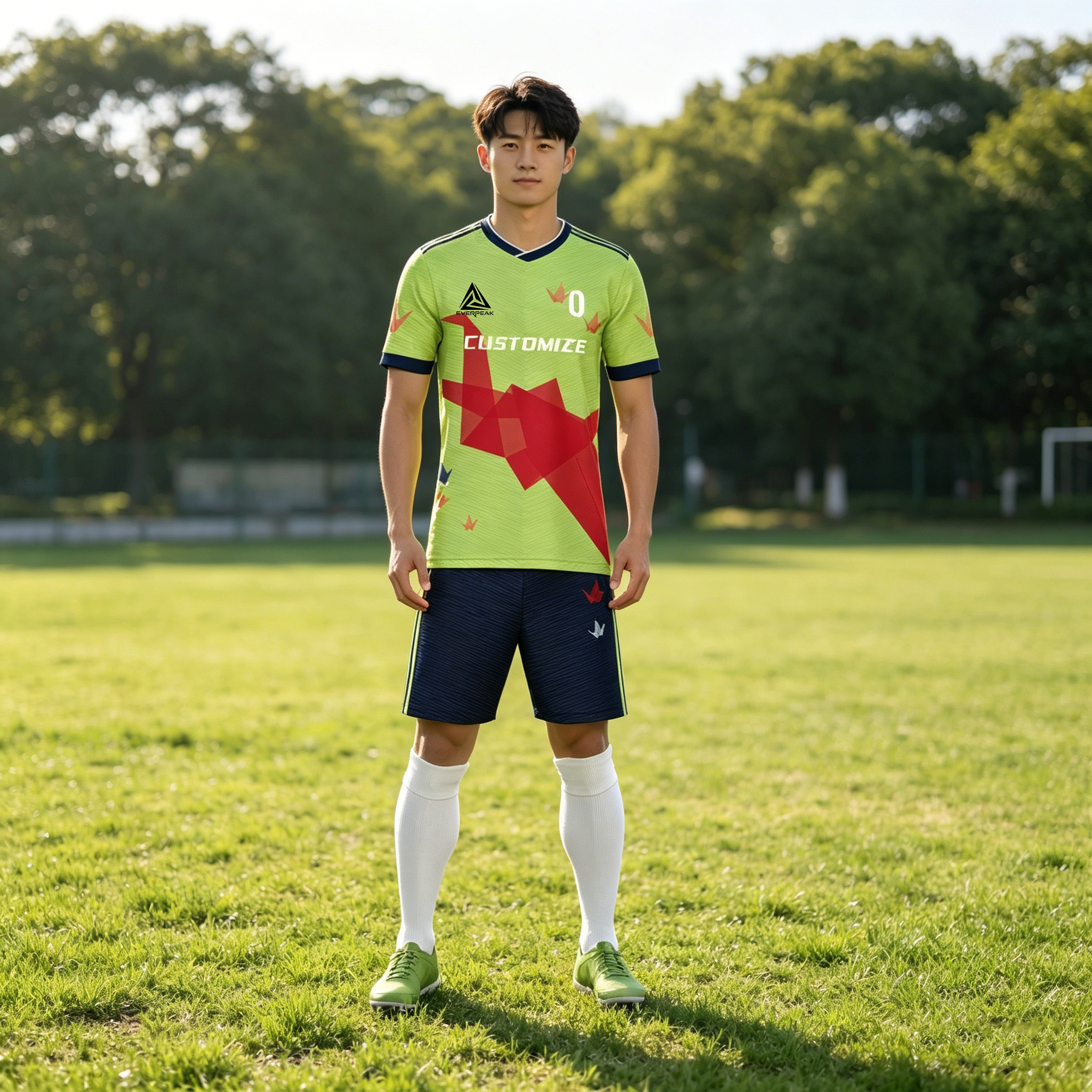 Custom Color Block Soccer Uniform Set Breathable Polyester OEM Football Jersey Shorts for Team Matches - view 3