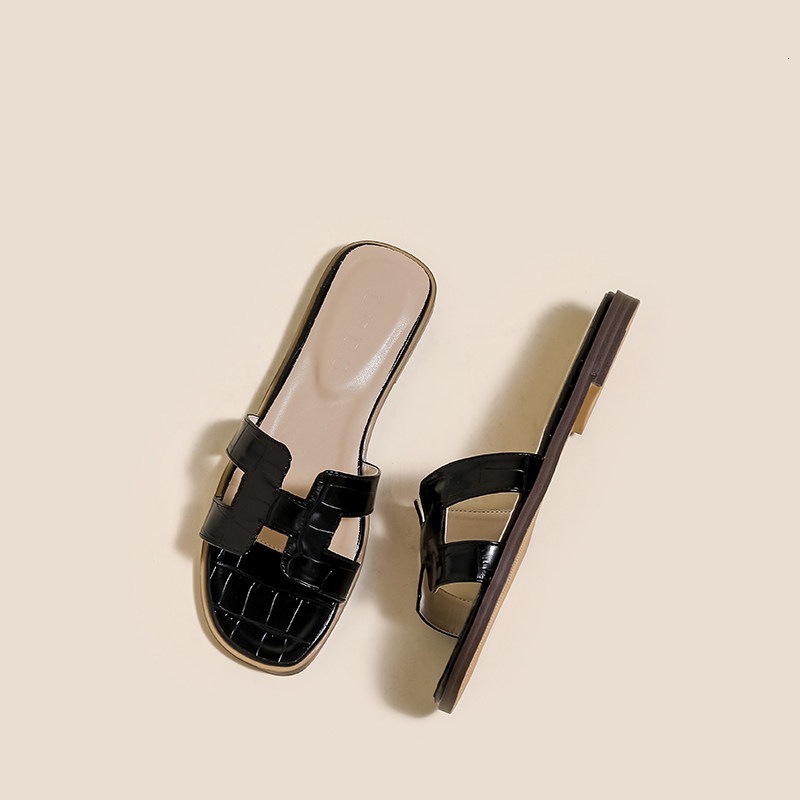Womens Black Crocodile Embossed Slide Sandals Strap Flat Sole For Summer Casual Daily Wear - view 5