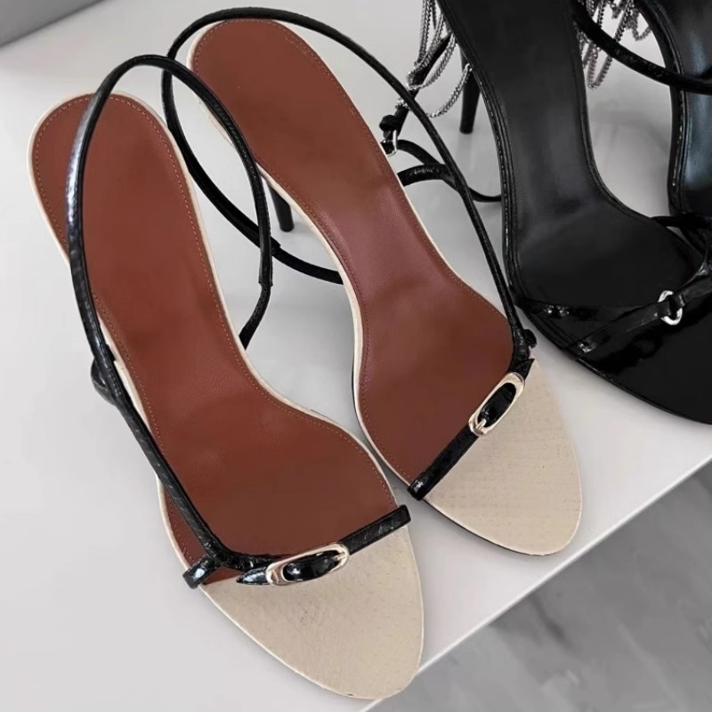 Womens Black Beige Stiletto Heel Sandals Ankle Fashion Gifts Strap Metal Buckle For Party Evening Wear - view 3