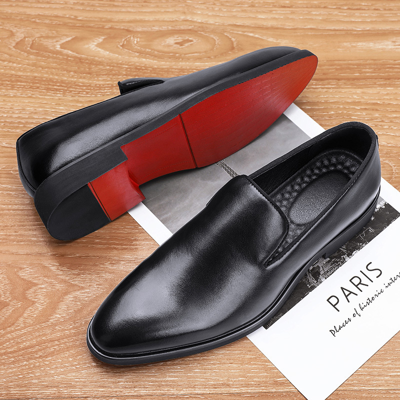 Mens Black Patent Fashion Gifts Leather Loafers Red Sole Slip On For Formal Business Office Wear - view 3