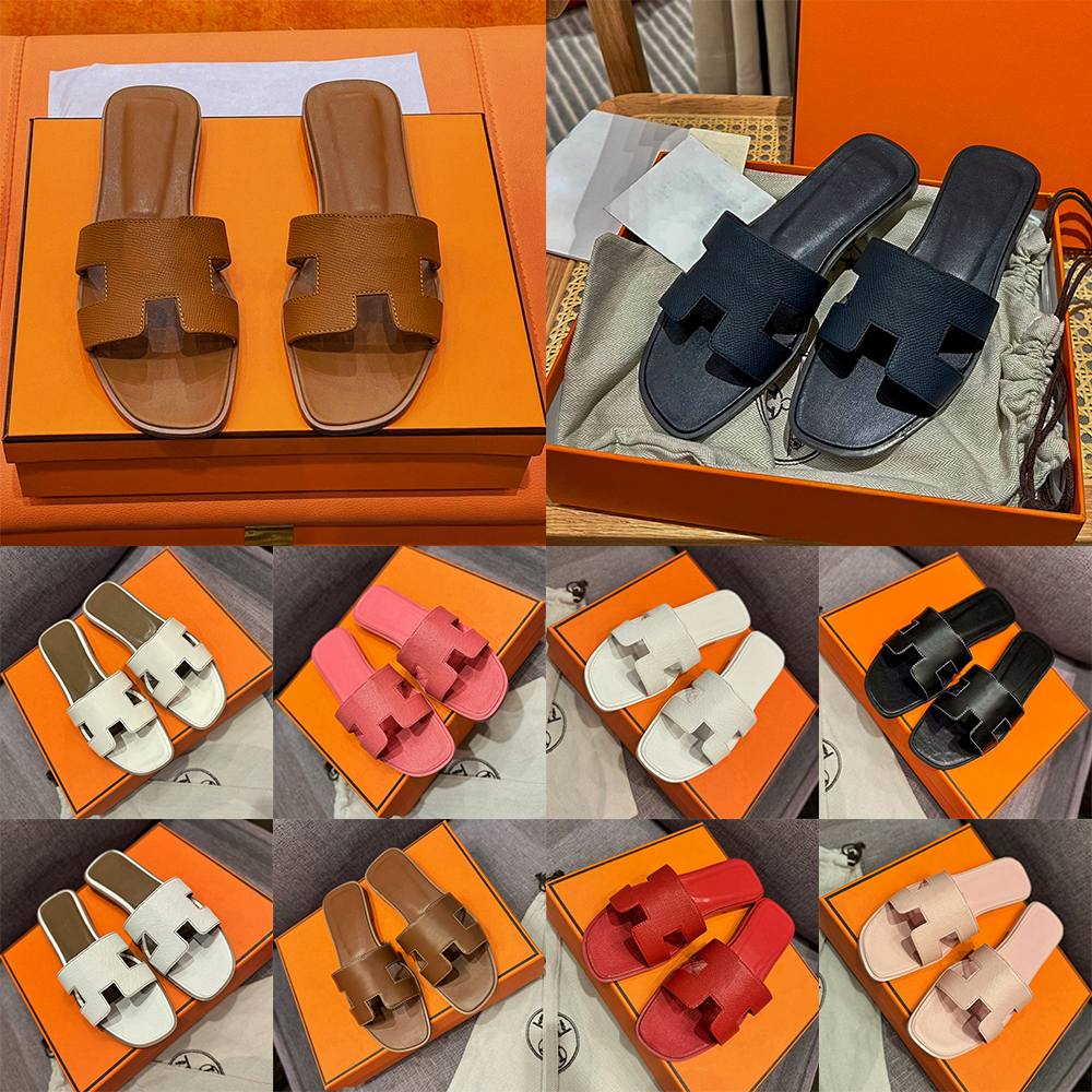 Women's Classic H Slide Sandals Genuine Leather Open Toe Slip On Slides Classic Summer Casual Beach Sandals for Ladies Multiple Colors Available