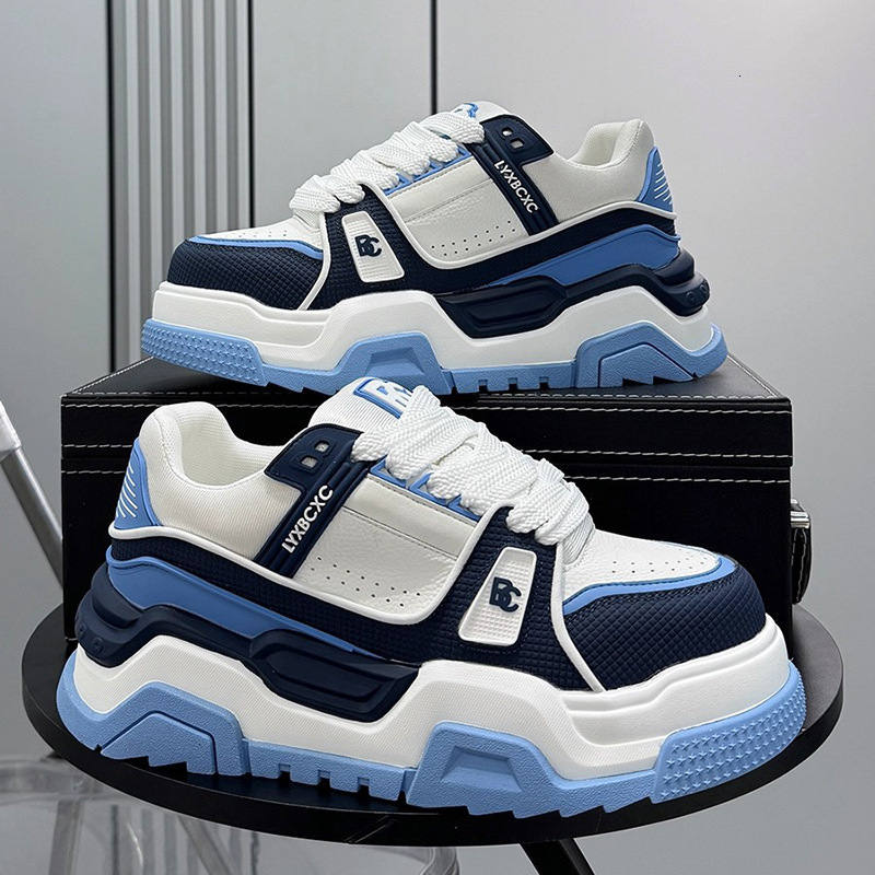 Fashion Gifts Men Black White Chunky Platform Sneakers Mesh Leather Upper For Street Style Daily Walking - view 5