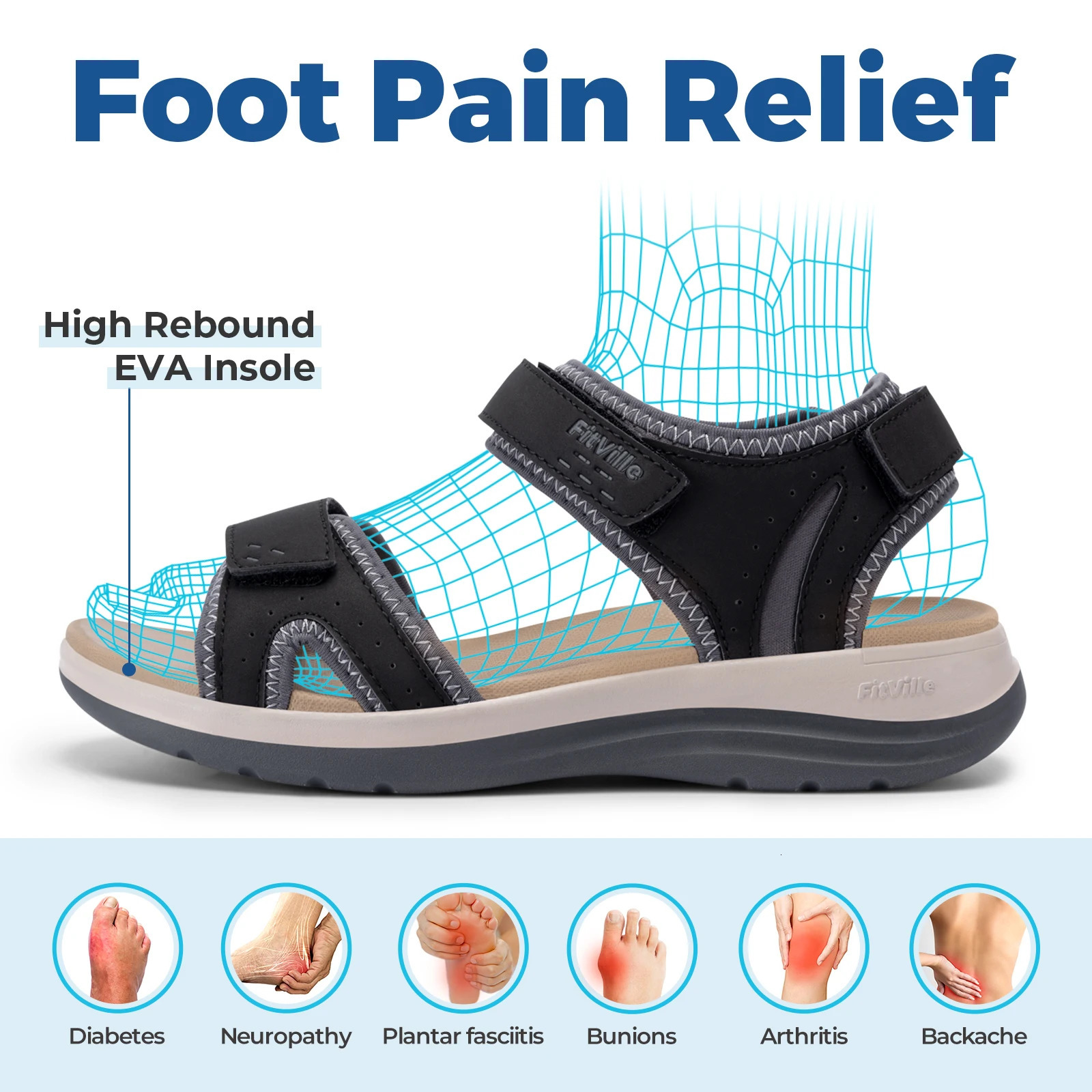 FitVille Womens Sandals Adjustable Ankle Strap for Swollen and Flat Feet Wide Arch Support Open Toe Orthopedic sandals 260626 - view 7