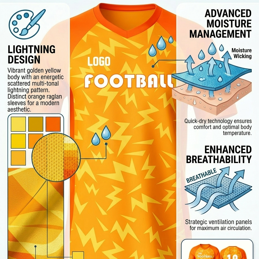 Custom Orange Yellow Soccer Uniform Quick Dry Breathable Football Jersey and Shorts Kit Personalized Sportswear for Adult Youth Training Matches - view 8