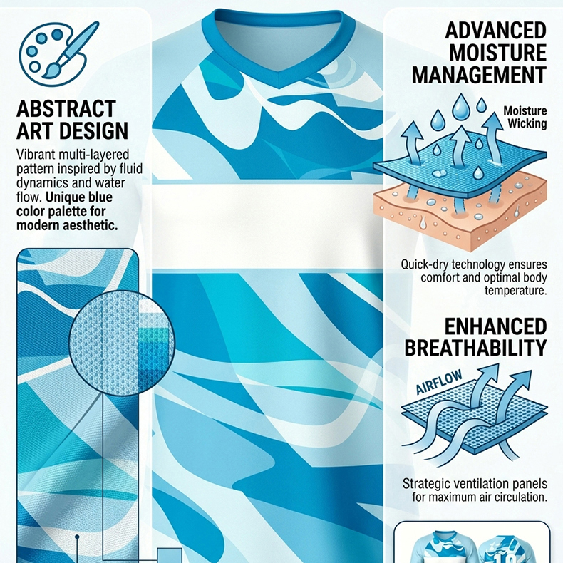 Custom Light Blue Abstract Soccer Uniform Quick Dry Breathable Football Jersey and Shorts Kit Personalized Sportswear for Adult Youth Training Matches - view 8