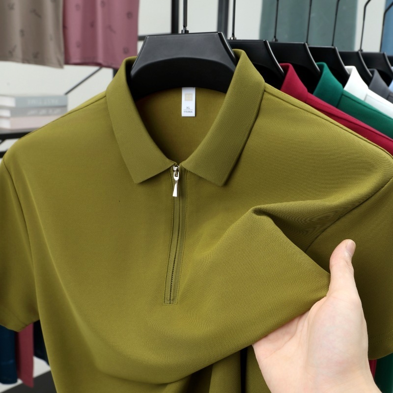 autumn and winter business casual mens thickened halfzip longsleeve solid color polo shirt top 240911