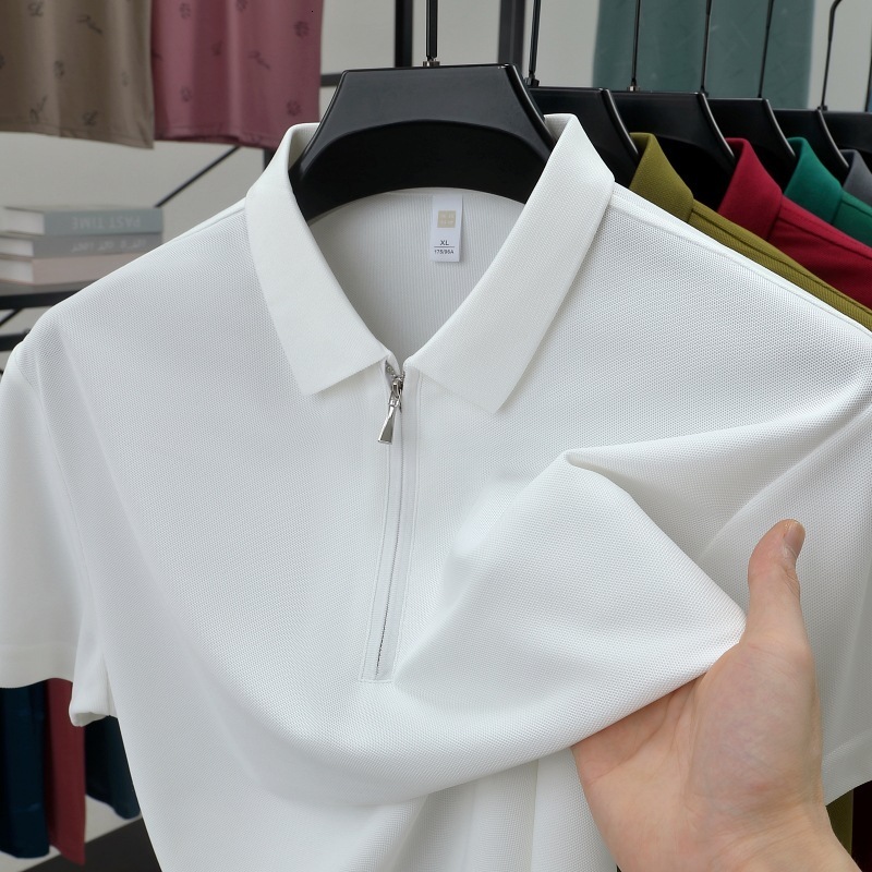 autumn and winter business casual mens thickened halfzip longsleeve solid color polo shirt top 240911