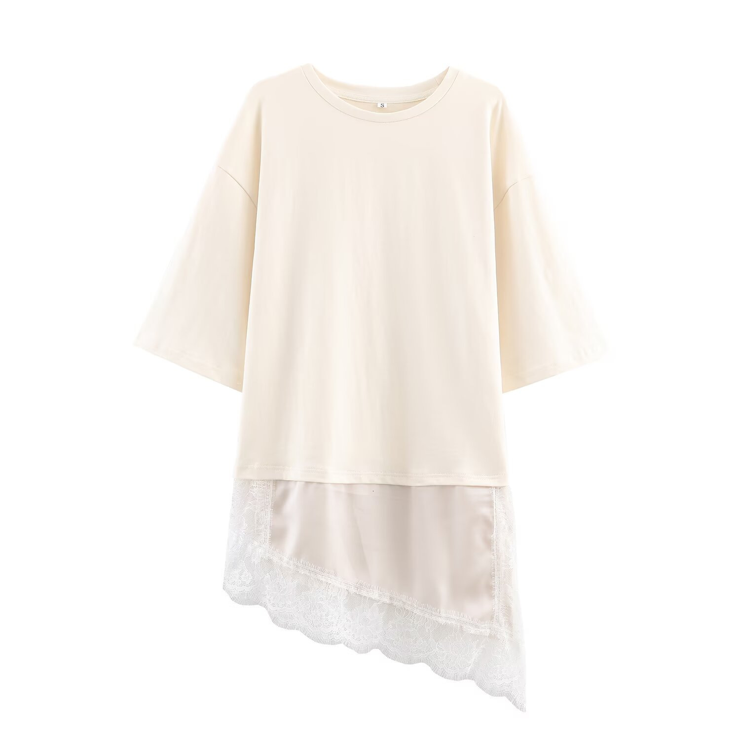 Spring and summer new trendy short-sleeve fashion womens casual patchwork lace T-shirt top 210419
