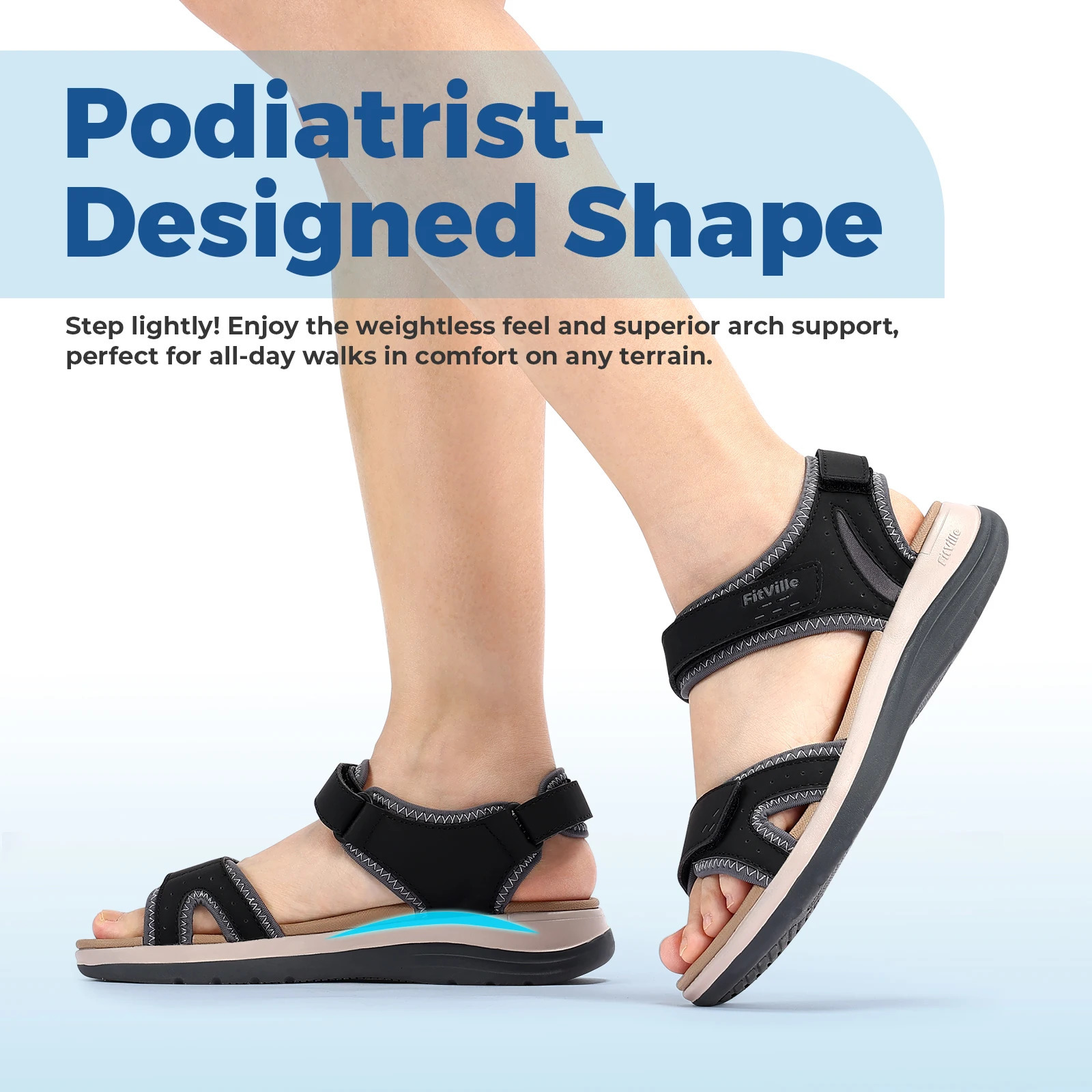 FitVille Womens Sandals Adjustable Ankle Strap for Swollen and Flat Feet Wide Arch Support Open Toe Orthopedic sandals 260626 - view 3
