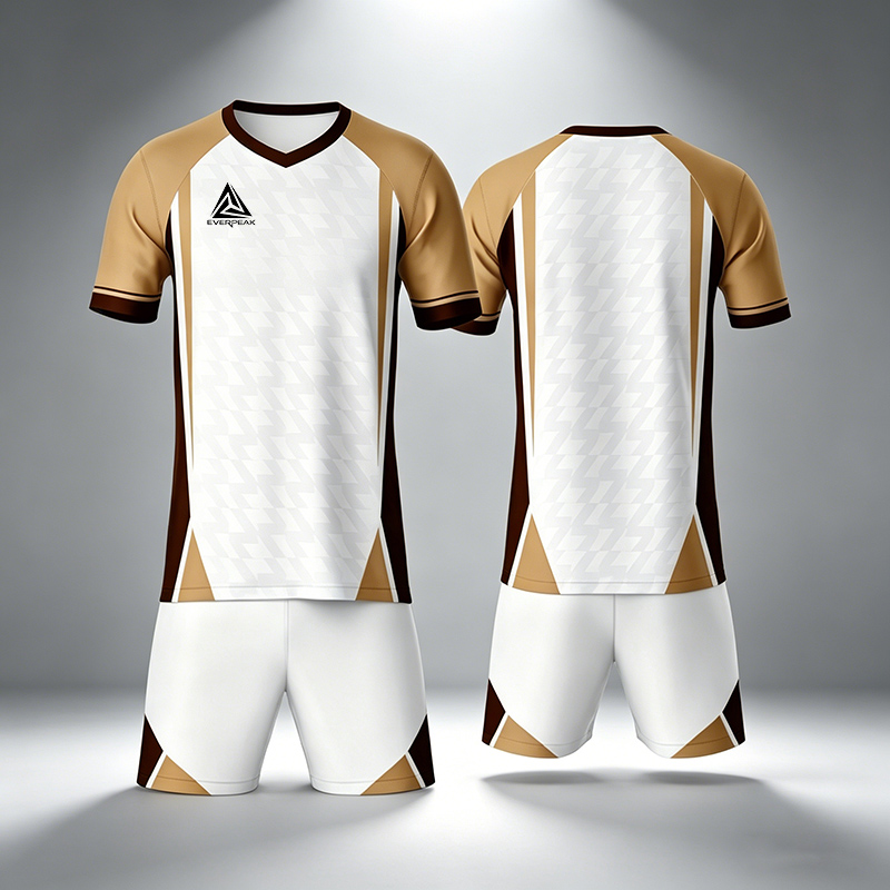 White Brown Gold Soccer Jersey Set Customizable Number Logo Football Uniform Quick Dry Sportswear for Team Training and Competition - view 3