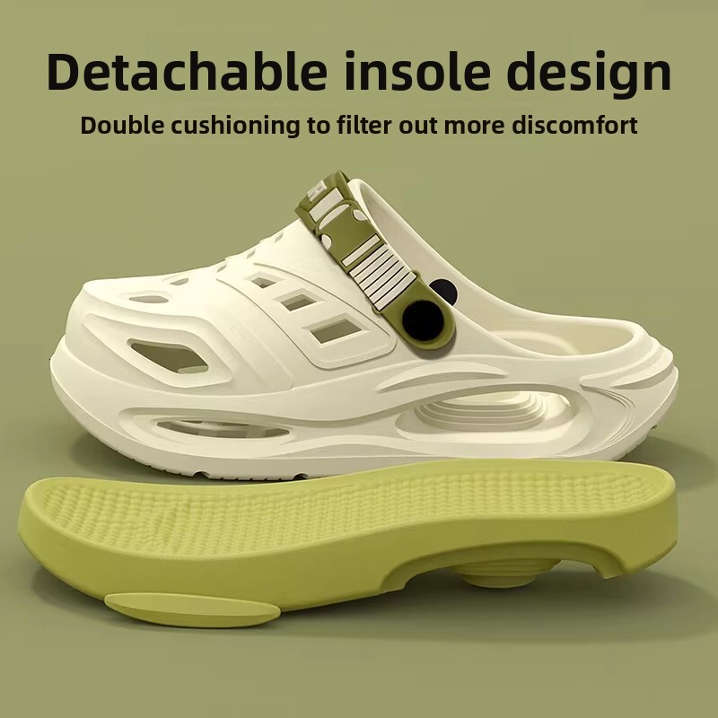 Men Beige Green Chunky Fashion Gifts Clogs Adjustable Back Strap Non Slip For Beach Garden Wear - view 4