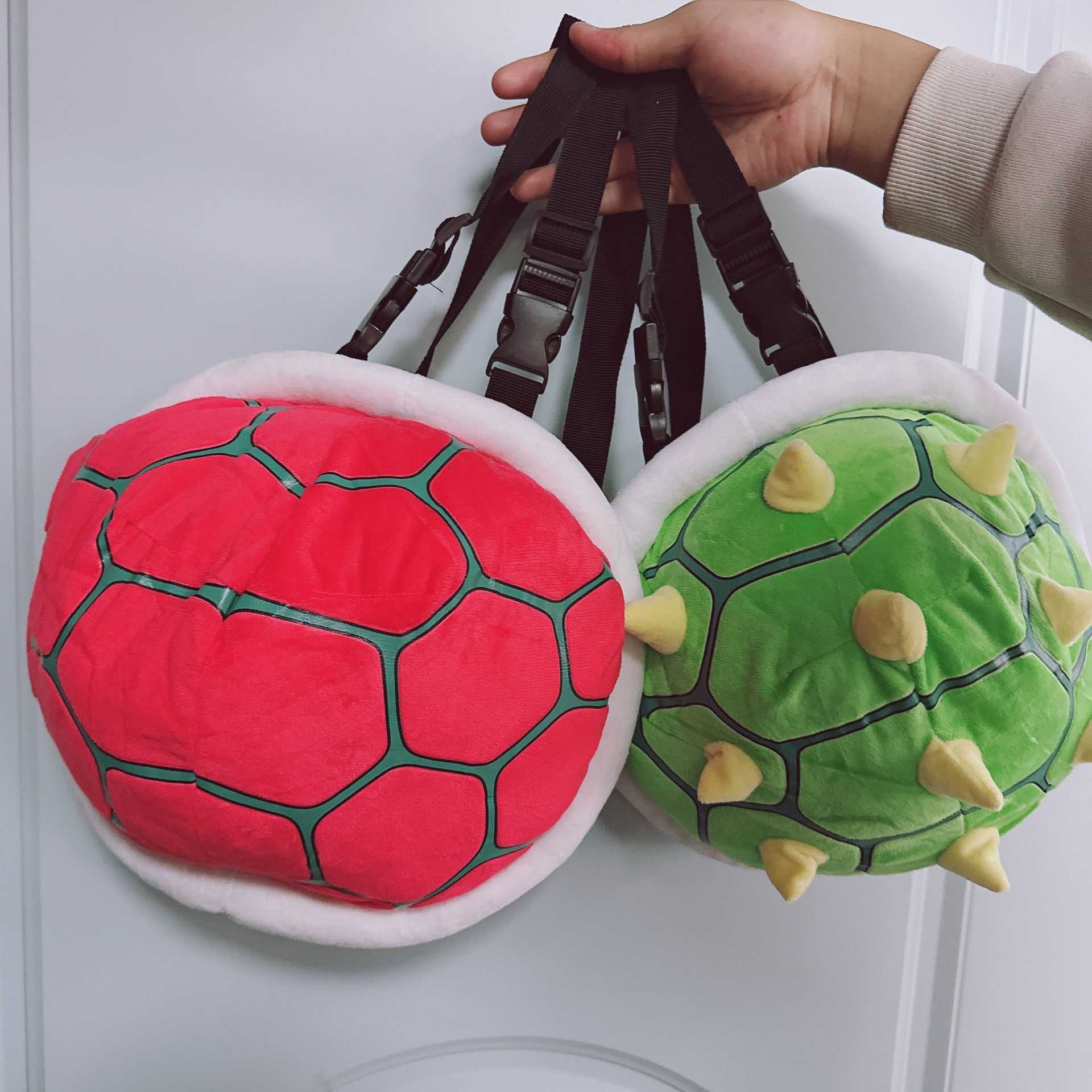 Turtle Plush Backpack, Cute Childlike Embroidered Turtle Plush Toy with Shell, Wings and Spikes - Green and Red Cotton, PP Cotton-Filled Unisex Stuffe - view 5