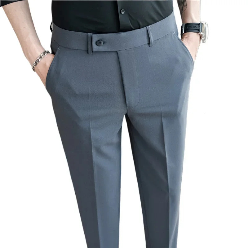 2025 Summer Thin White Elastic Nine Cent Suit Pants for Mengray Blue Fourside Comfortable Drape Mens Casual Trousers y260618 - view 5