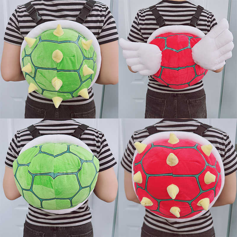 Turtle Plush Backpack, Cute Childlike Embroidered Turtle Plush Toy with Shell, Wings and Spikes - Green and Red Cotton, PP Cotton-Filled Unisex Stuffe