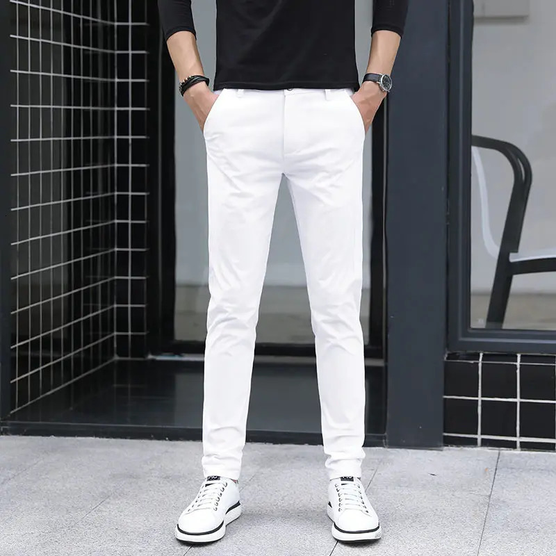 Mens Pure White Pants Slim Fit Business for Men Suit Ankle Length Summer Autumn Formal Leisure Trousers L79 y260618 - view 4