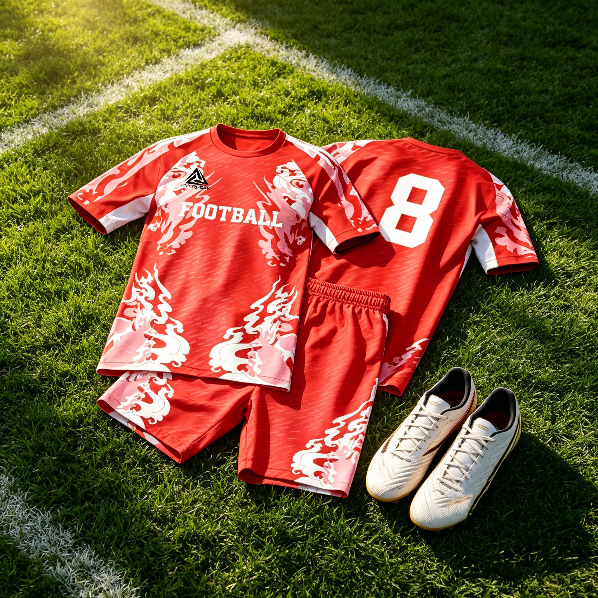 Custom Red Dragon Soccer Uniform Quick Dry Breathable Football Jersey and Shorts Kit Personalized Sportswear for Adult Youth Training Matches - view 3