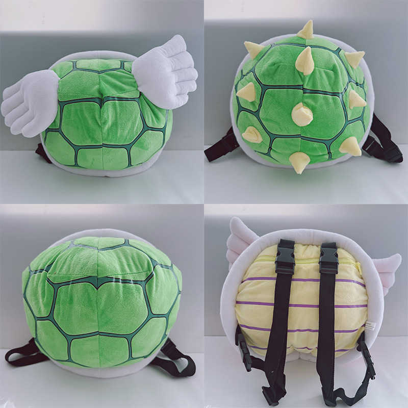 Turtle Plush Backpack, Cute Childlike Embroidered Turtle Plush Toy with Shell, Wings and Spikes - Green and Red Cotton, PP Cotton-Filled Unisex Stuffe - view 3