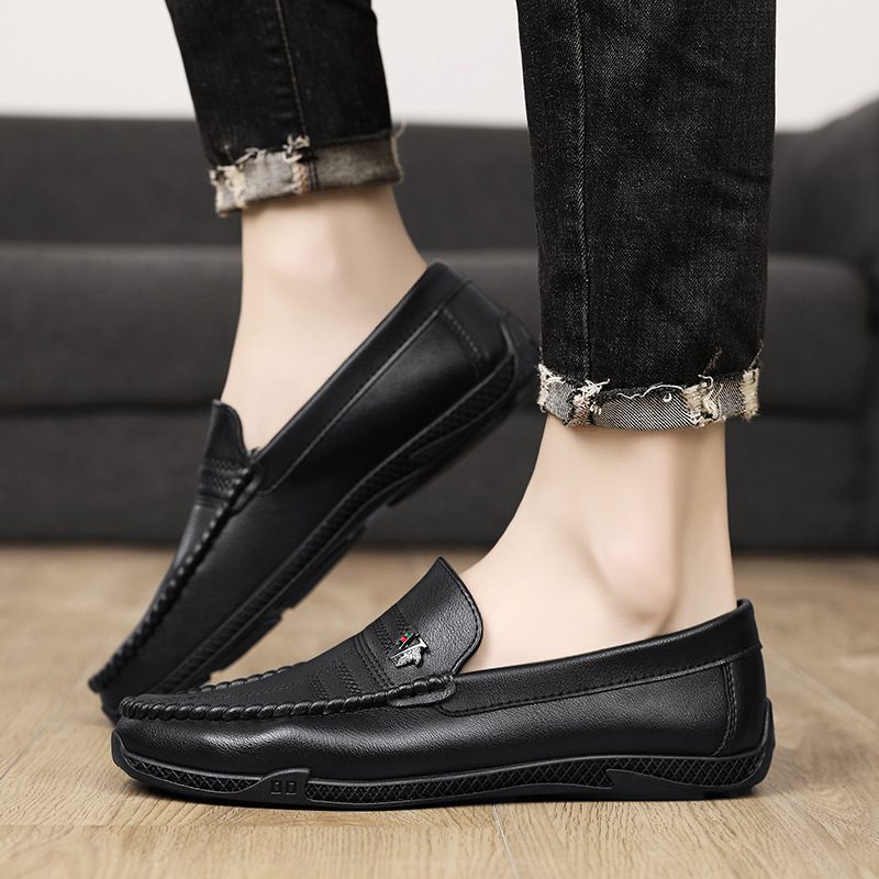 Mens Black Leather Loafers Slip On For Smart Casual Daily Fashion Gifts Office Wear - view 5