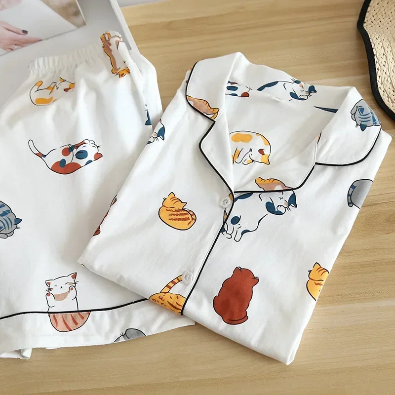 100 short-sleeved shorts ladies pajamas set cute cartoon pajamas Japanese simple short pajamas women sleepwear 260527 - view 4
