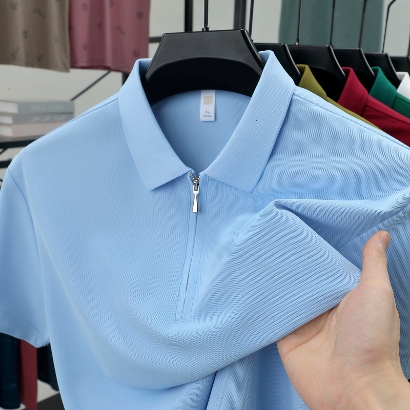 autumn and winter business casual mens thickened halfzip longsleeve solid color polo shirt top 240911