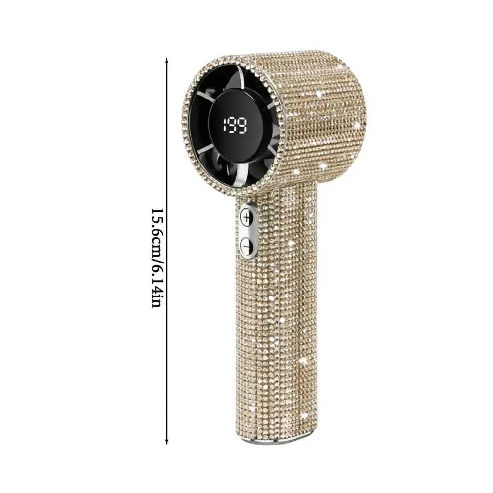 Portable Mini Fan Rhinestone LED Display Turbo High Speed Handheld Cooling Fan Quiet Operation Summer Travel Must-Have C260528